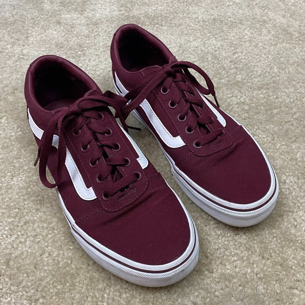 Vans Old Skool Skate Sneakers, Maroon and White  - Size 8 US Women